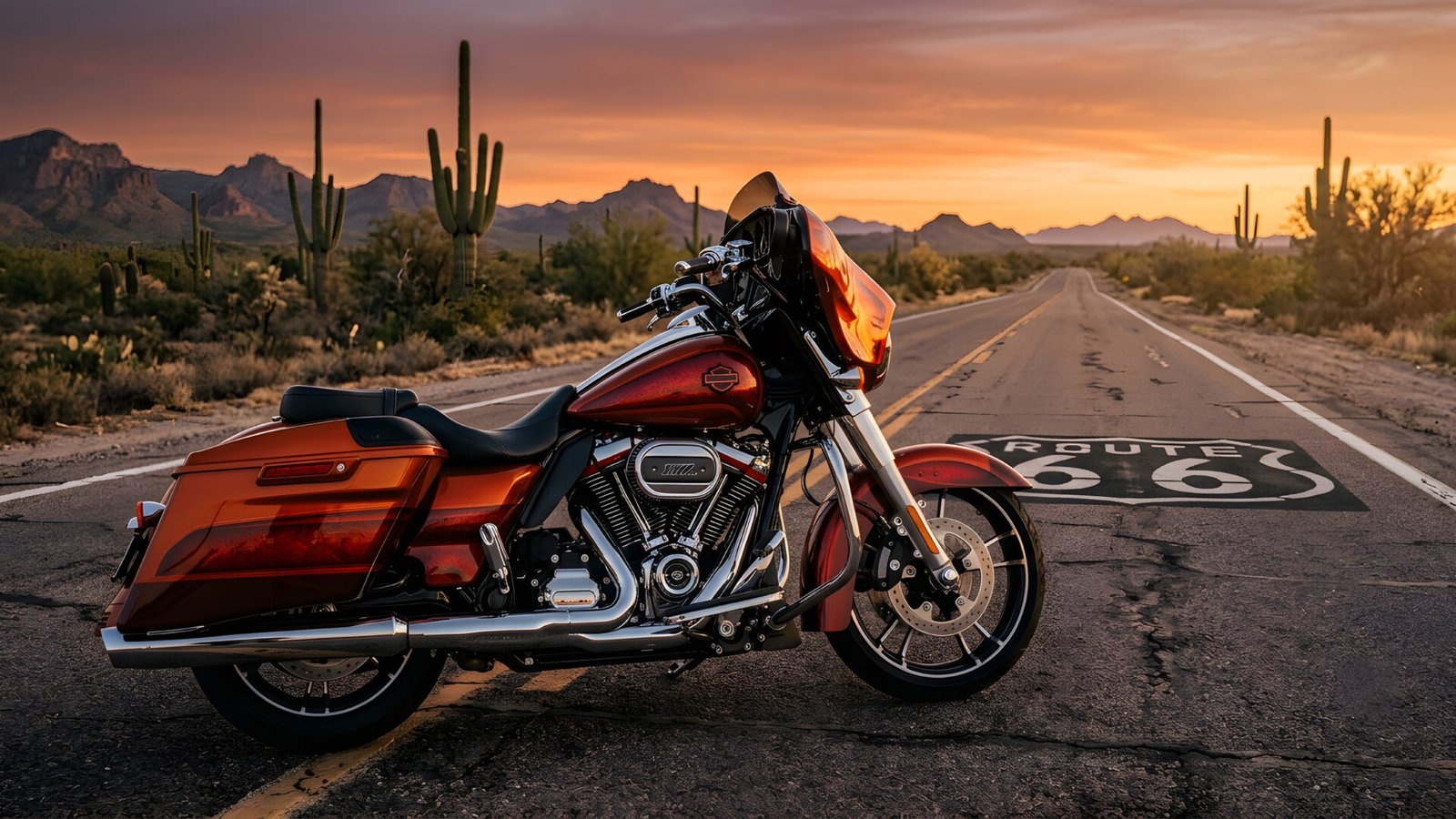 Harley-Davidson CVO Street Glide Route66 Sunset Wallpaper4K UHD for Desktop - pixora4k.com