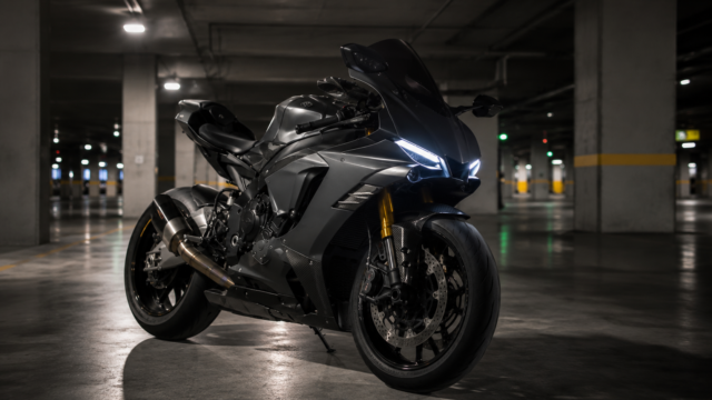 Matte Black Sport Motorcycle Garage 4K Desktop Wallpaper