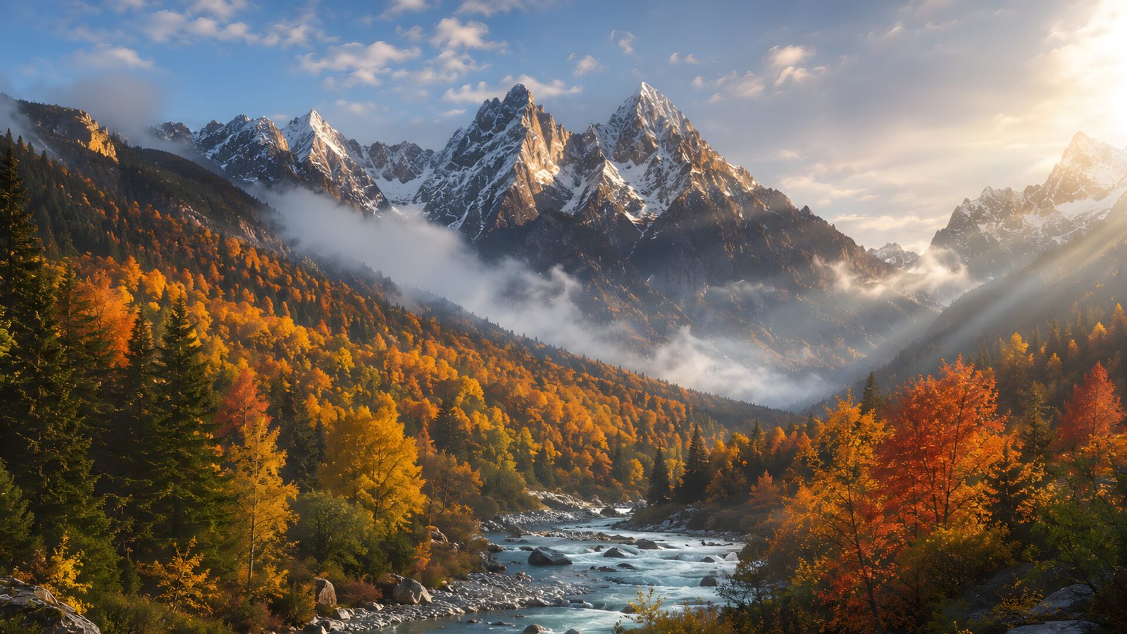 Autumn Mountain River 4K Wallpaper | Fall Season Landscape HD - pixora4k.com