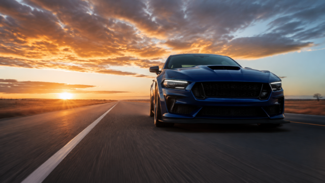 Blue Muscle Car Sunset Highway 4K Desktop Wallpaper 3840x2160 - Free Download