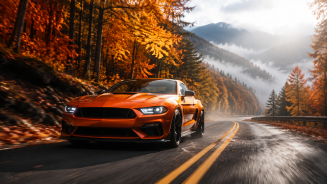 Orange Muscle Car Autumn Forest Road Desktop Wallpaper 3840x2160 - Free Download