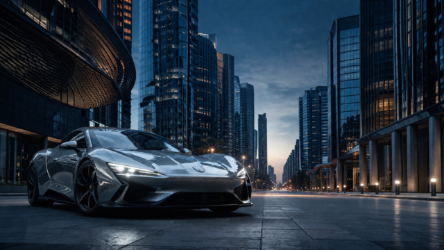 Silver Supercar in Modern City 4K Desktop Wallpaper 3840x2160 - Free Download