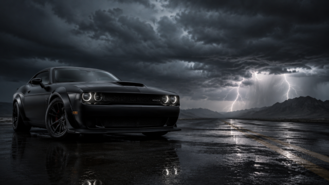 Black Muscle Car Storm Lightning 4K Desktop Wallpaper 3840x2160 - Free Download