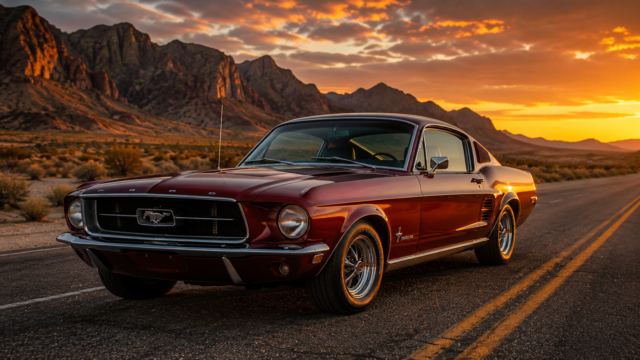 Classic 1967 Ford Mustang Fastback Sunset Road | 8K Desktop Wallpaper 3840x2160 - Free Download