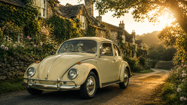 Classic Volkswagen Beetle Village Road 4K Desktop Wallpaper 3840x2160 - Free Download