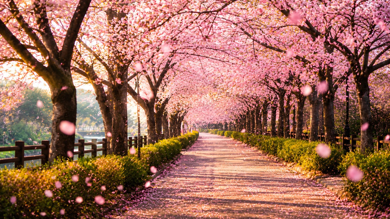 Cherry Blossom Path 4K UHD Wallpaper | Sakura Spring Nature Background - pixora4k.com