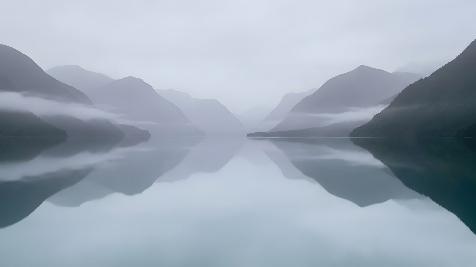 Foggy Fjord Misty Lake 4K Wallpaper | Moody Mountain Mirror HD - pixora4k.com