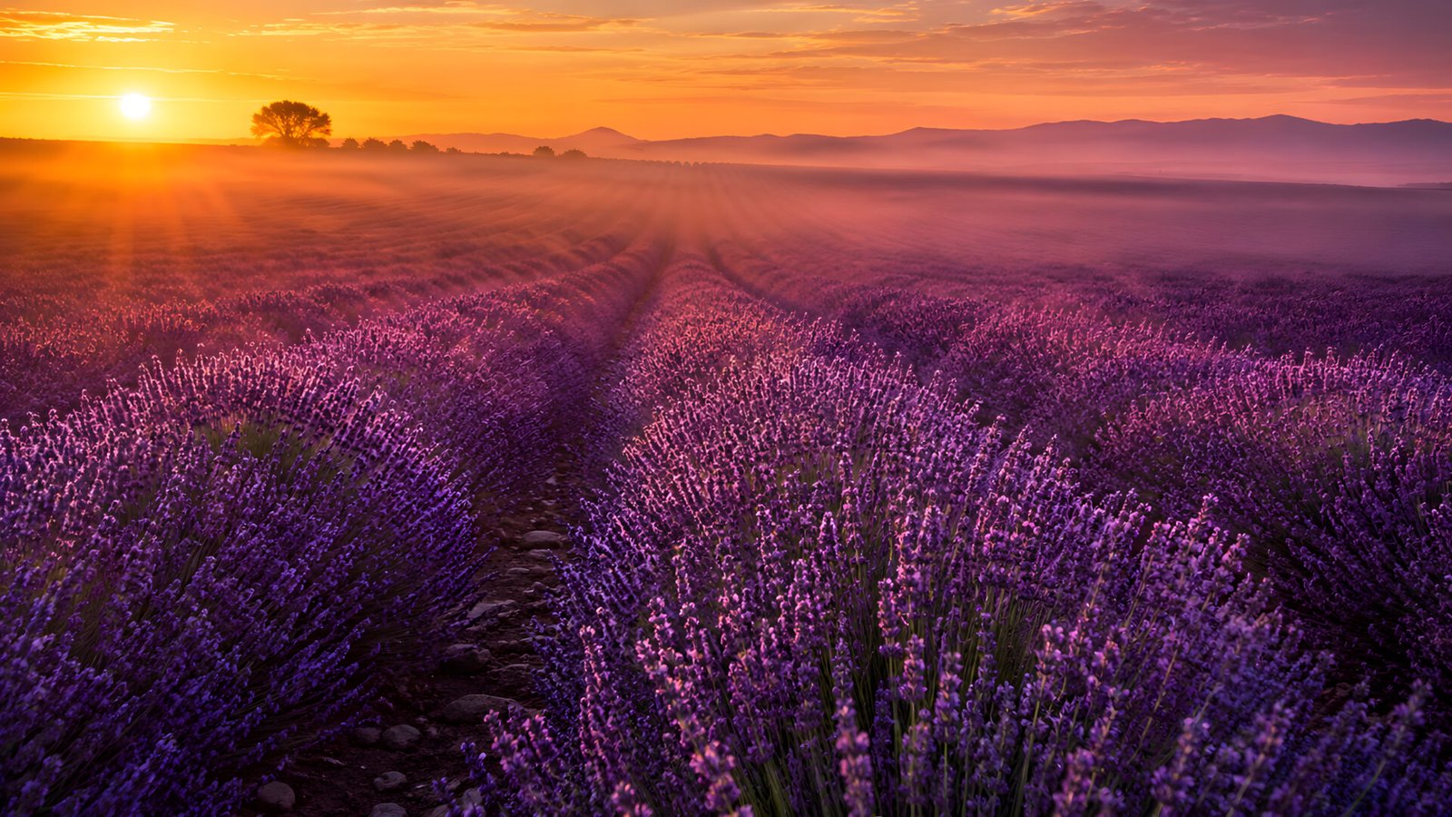 Lavender Field Sunrise 4K UHD Wallpaper | Purple Nature Landscape - pixora4k.com