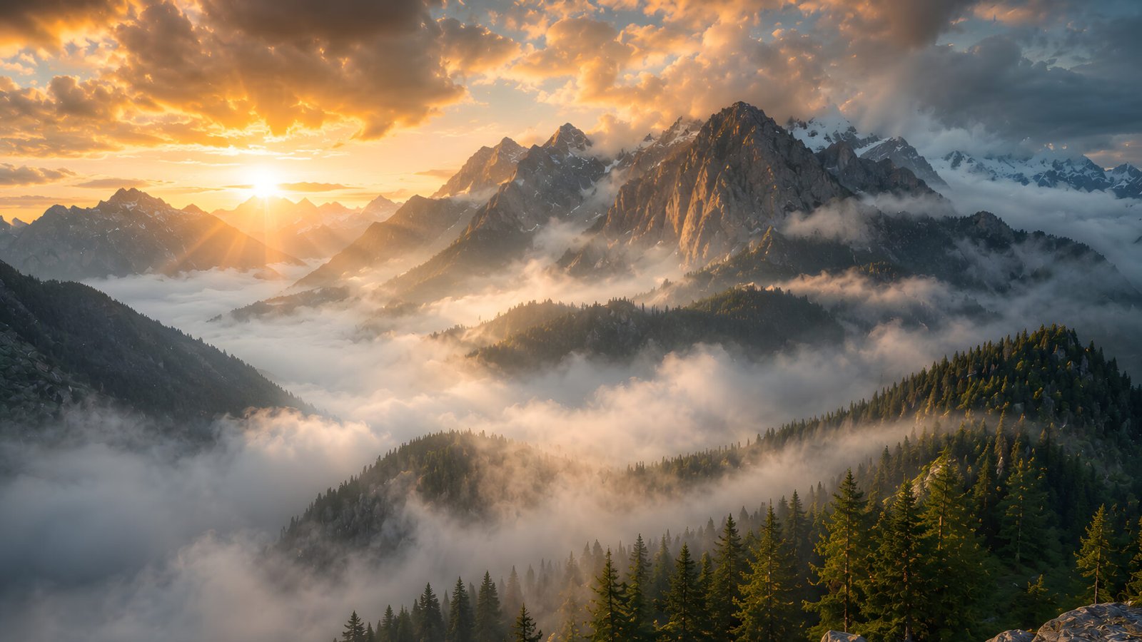 Misty Mountain Morning 4K Wallpaper | Foggy Forest Sunrise HD - pixora4k.com