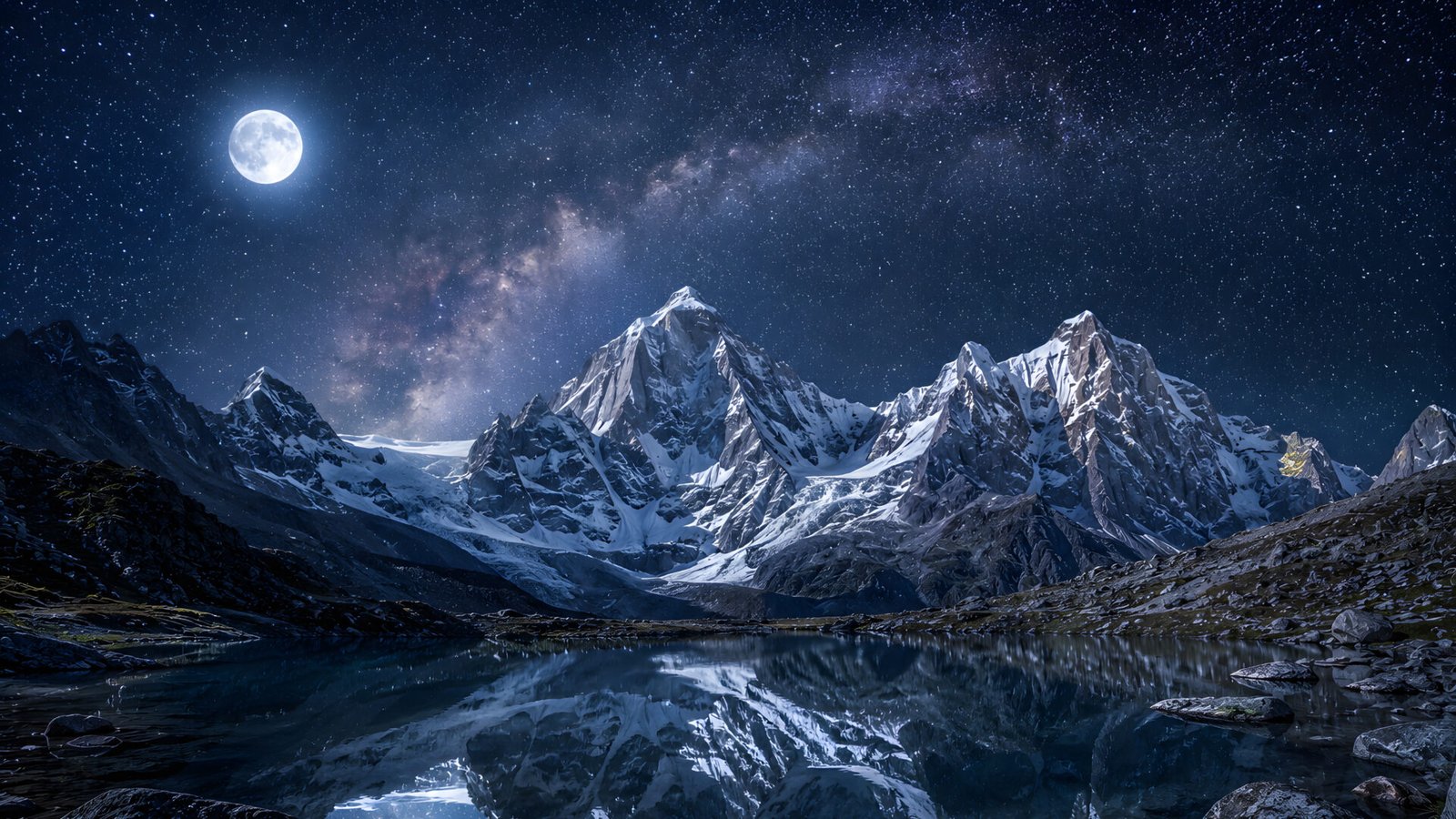 Moonlit Mountains Milky Way 4K Wallpaper | Night Sky HD - pixora4k.com