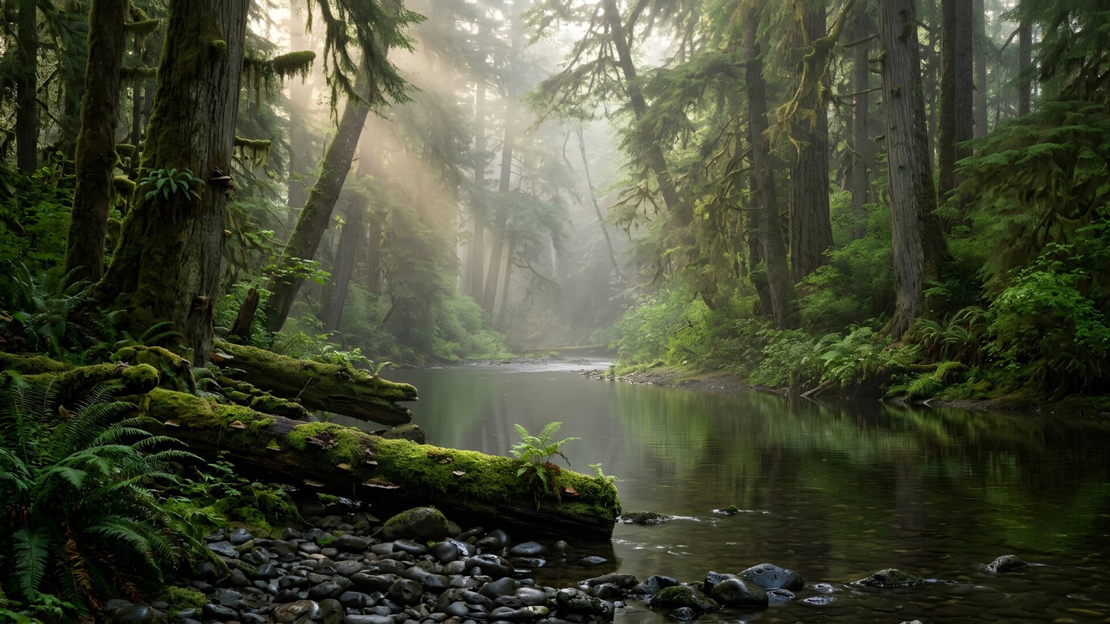 Mystic Forest River 4K Wallpaper – Sun Rays & Mossy Woods - pixora4k.com