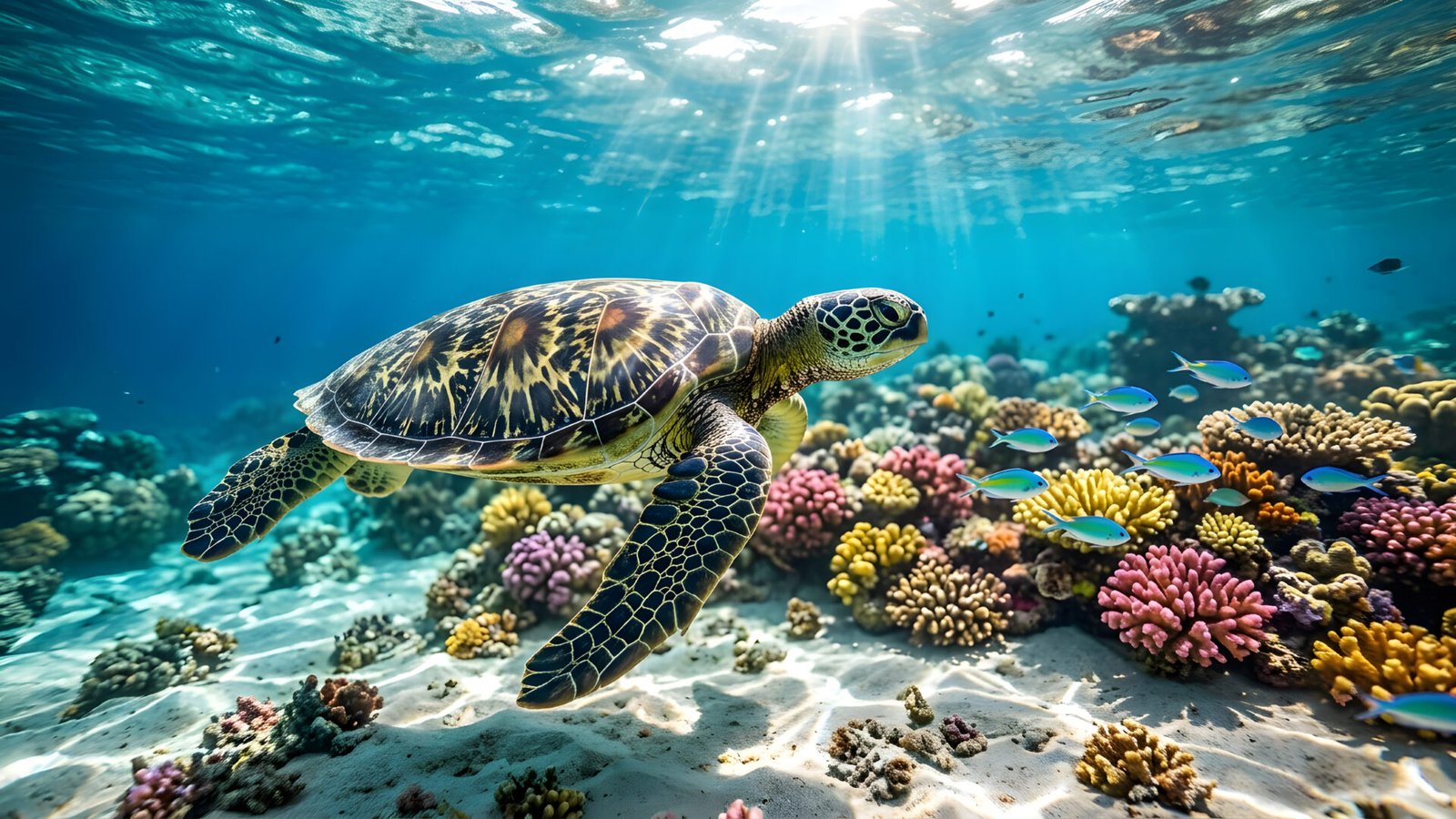 Sea Turtle Swimming Coral Reef 4K Wallpaper | Underwater HD - pixora4k.com