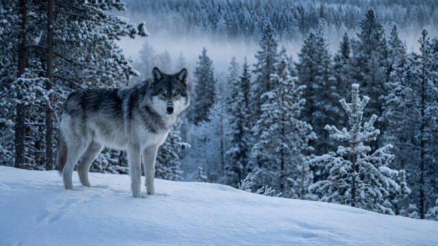 Grey Wolf in Snow 4K Wallpaper | Winter Wildlife Ultra HD 3840x2160 - Free Download