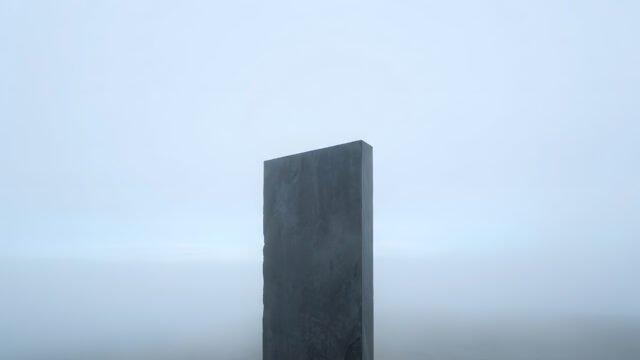 The Monolith’s Edge Foggy 4K Wallpaper | Moody Minimalist HD 3840x2160 - Free Download