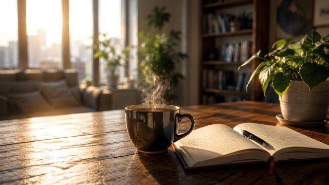 Cozy Coffee Desk 4K UHD Wallpaper for Desktop | Pixora4K 3840x2160 - Free Download