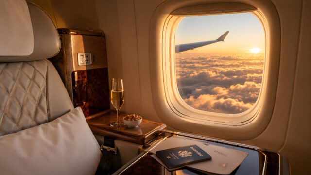 Luxury Air Travel Above Clouds at Sunrise 4K Wallpaper 3840x2160 - Free Download