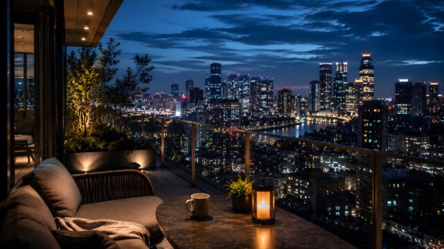 Luxury Balcony City Lights Night View 4K Wallpaper 3840x2160 - Free Download