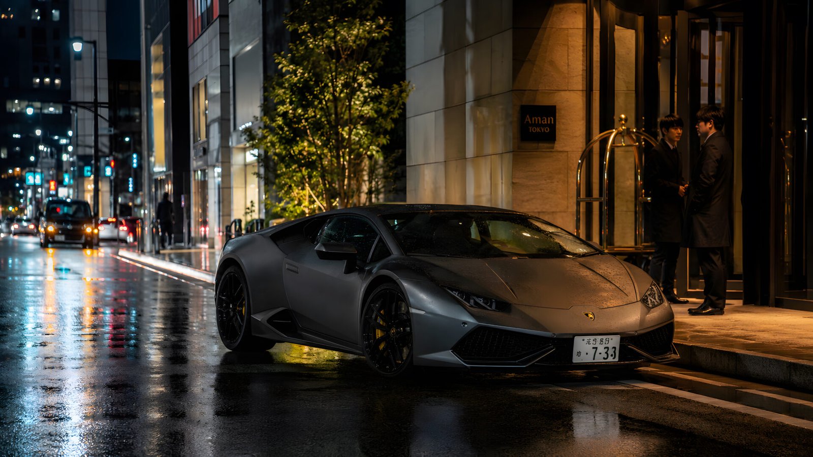 Luxury Lifestyle Car 4K Wallpaper – Rainy Tokyo Night | Pixora4K - pixora4k.com