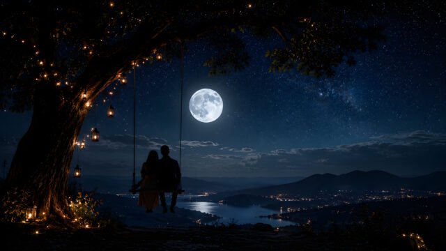 Moonlit Couple Swing Under Starry Sky Wallpaper 4K 3840x2160 - Free Download
