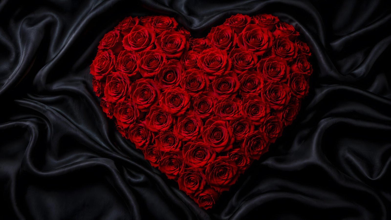 Red Rose Heart Wallpaper on Black Silk Background 4K - pixora4k.com