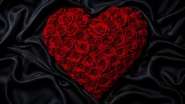 Red Rose Heart Wallpaper on Black Silk Background 4K 3840x2160 - Free Download