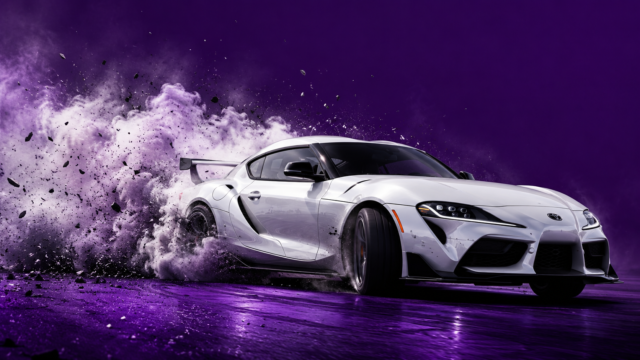 White Toyota GR Supra Purple Smoke Drift Wallpaper 3840x2160 - Free Download