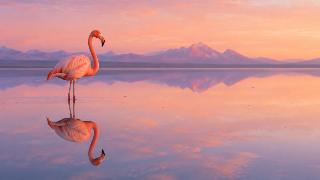 Serene Pink Flamingo Sunset Reflection Wallpaper 3840x2160 - Free Download