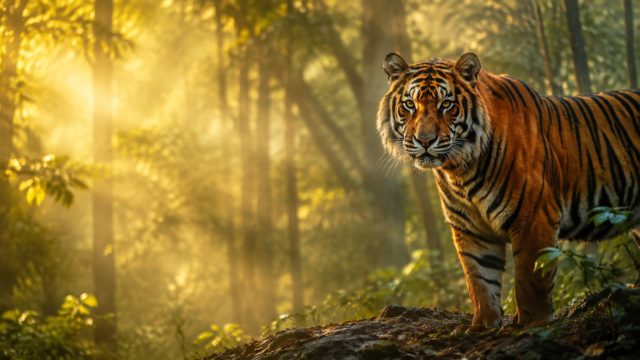 Majestic Tiger in Golden Jungle Sunlight Wallpaper 3840x2160 - Free Download