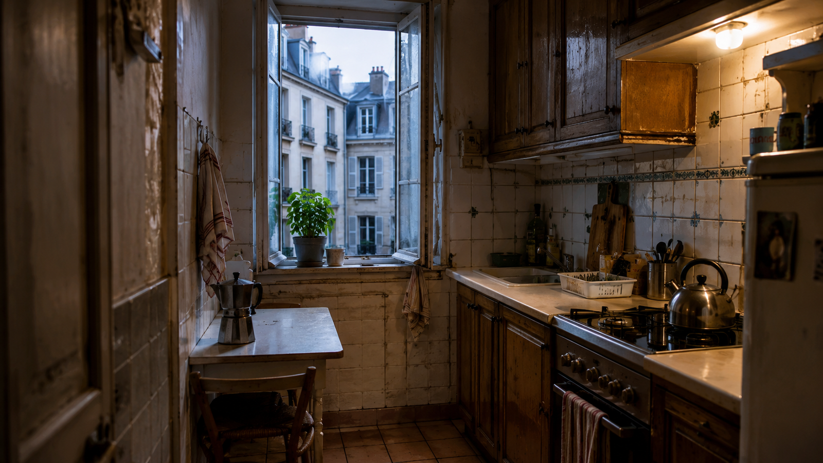 Cozy Parisian Apartment Kitchen Window Wallpaper 4K – Pixora4K - pixora4k.com