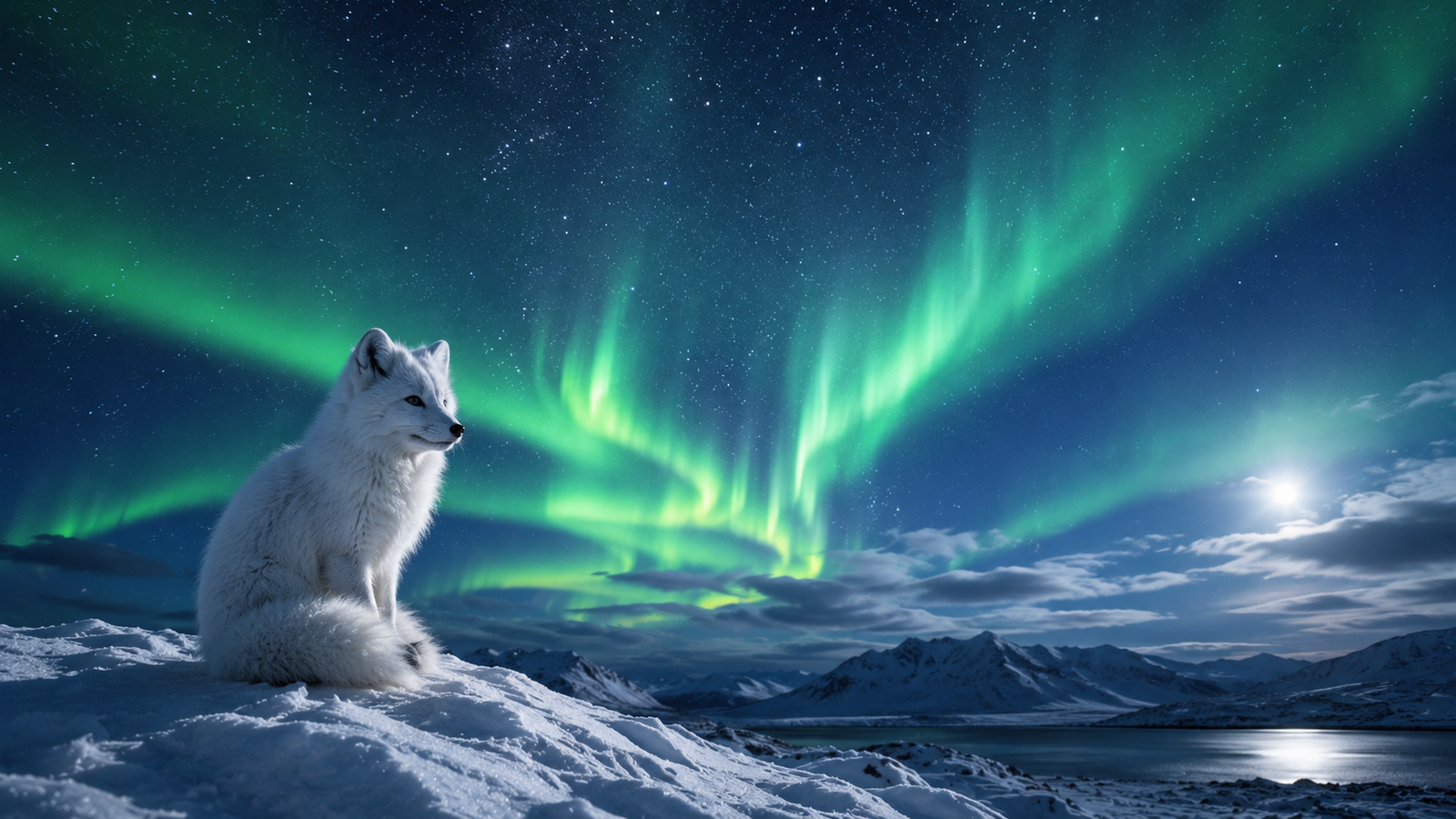 Arctic Fox and Northern Lights Winter Wallpaper - pixora4k.com