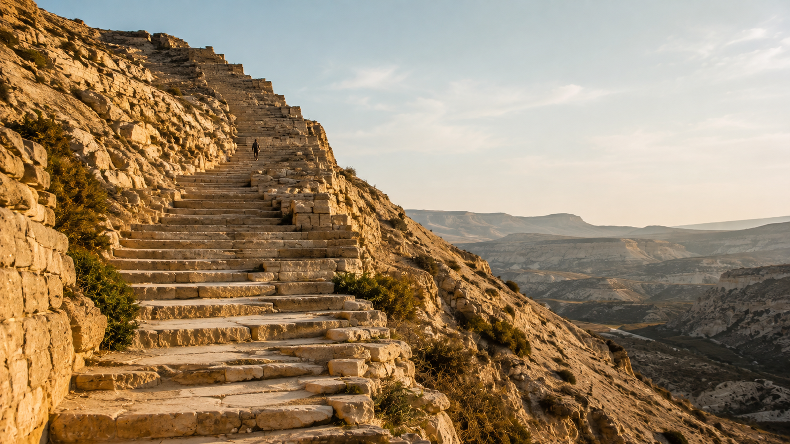 Ancient Stone Stairs Desert Mountain Wallpaper 4K – Pixora4K - pixora4k.com