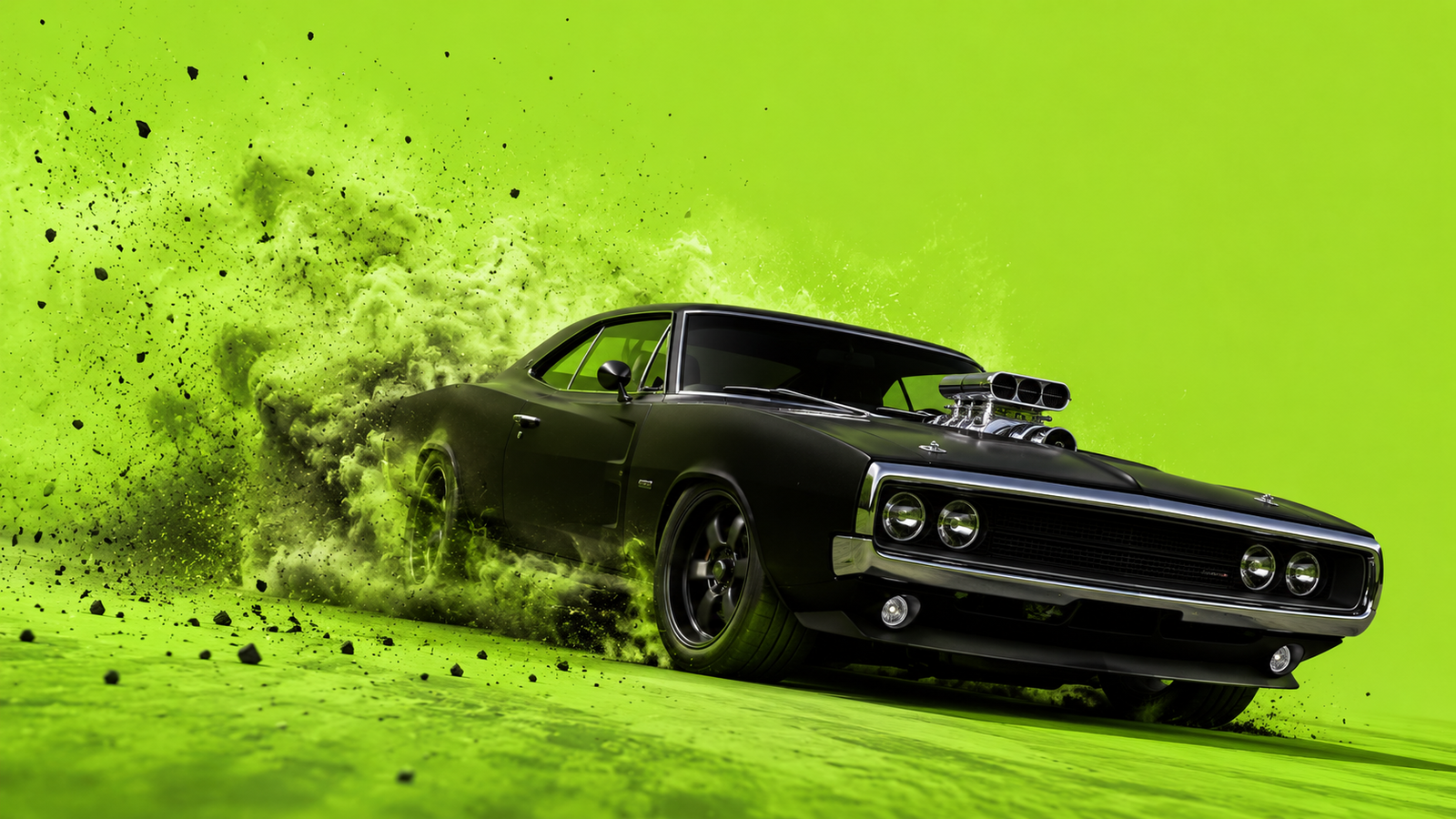 Black Dodge Charger Supercharged Drift Wallpaper - pixora4k.com