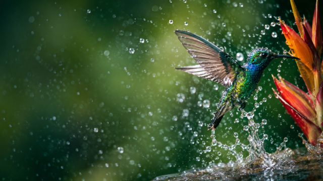 Hummingbird Water Splash Tropical Flower Wallpaper 3840x2160 - Free Download