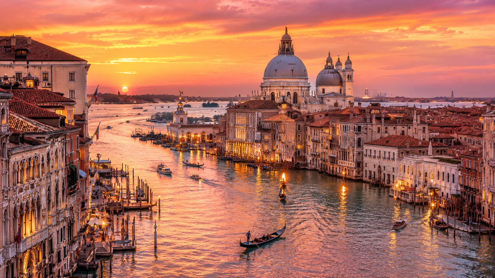 Venice Grand Canal Sunset Gondola Wallpaper 4K - pixora4k.com