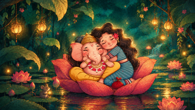 Cute Bal Ganesha Lotus Forest 4K HD Wallpaper 3840x2160 - Free Download