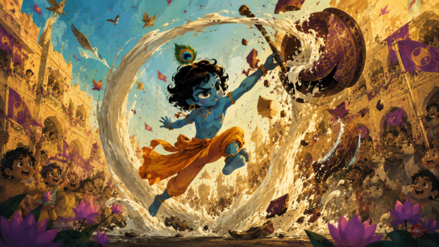 Little Krishna Breaking Butter Pot Wallpaper 4K 3840x2160 - Free Download