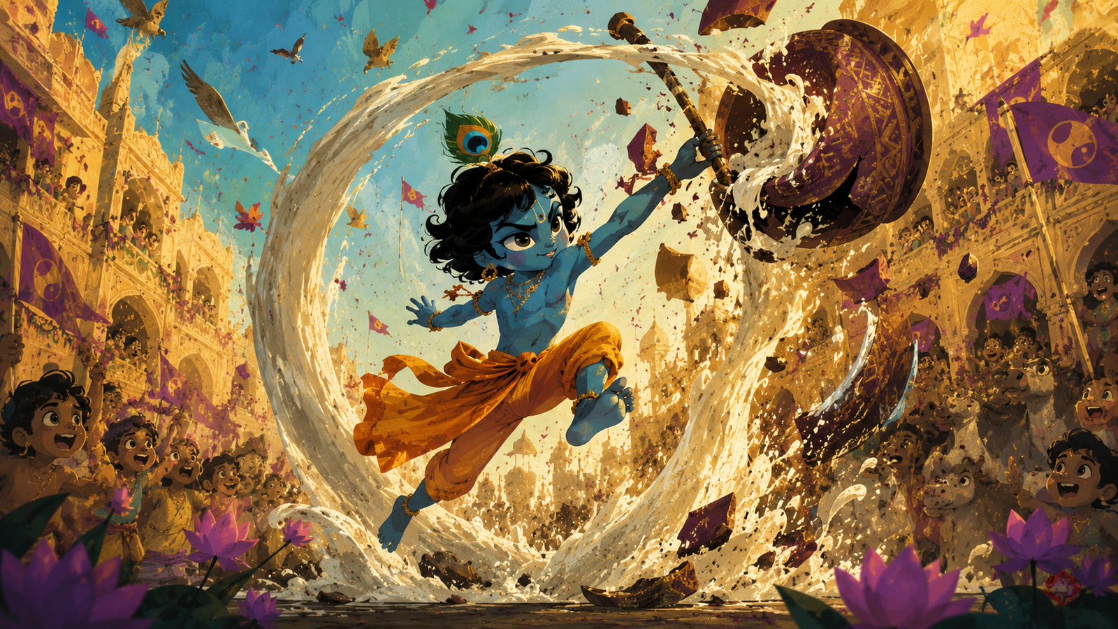Little Krishna Breaking Butter Pot Wallpaper 4K - pixora4k.com