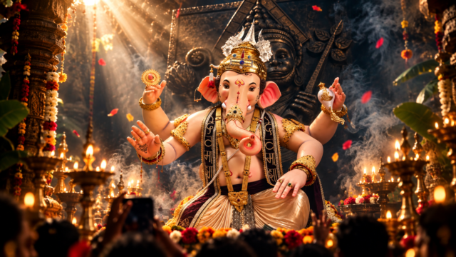 Grand Ganesh Chaturthi Pandal Blessing 4K Wallpaper 3840x2160 - Free Download