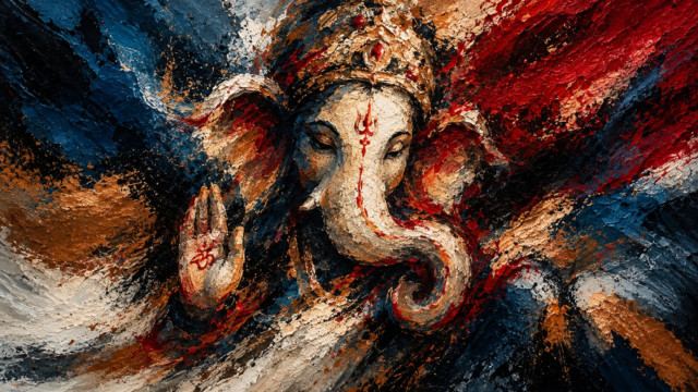 Lord Ganesha Oil Painting Impasto Art 4K Wallpaper 3840x2160 - Free Download