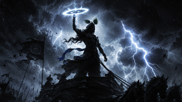 Lord Krishna Sudarshana Chakra Lightning Wallpaper 4K 3840x2160 - Free Download