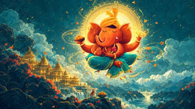 Cute Bal Ganesha Lotus Pond Art 4K Ultra HD Wallpaper 3840x2160 - Free Download