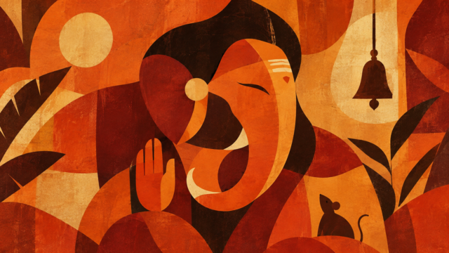 Minimalist Orange Lord Ganesha Vector Art 4K Wallpaper 3840x2160 - Free Download