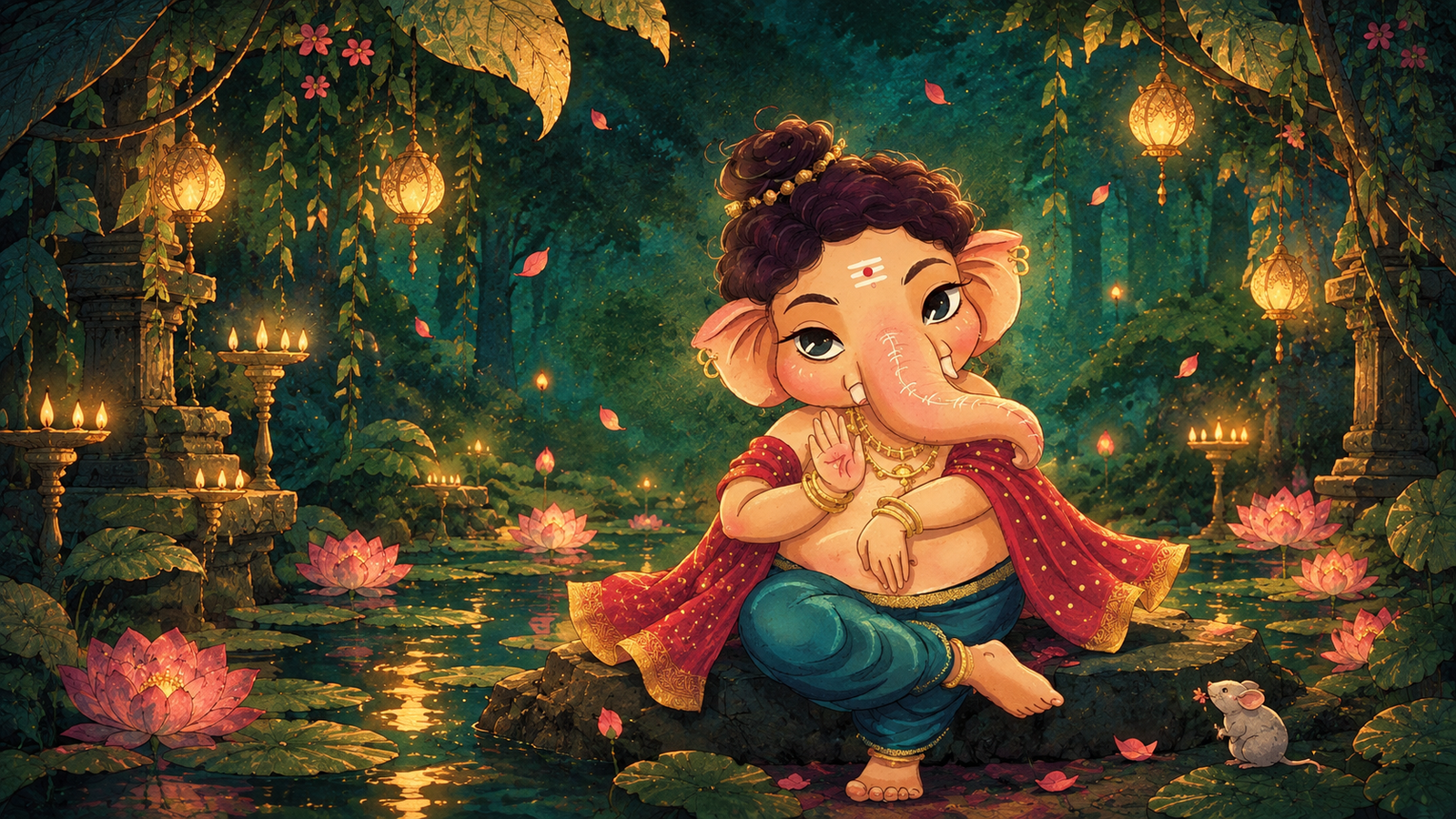 Grand Ganesh Chaturthi Pandal Blessing 4K Wallpaper - pixora4k.com