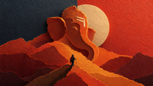 Papercraft Lord Ganesha Mountain Sunset 4K Wallpaper 3840x2160 - Free Download