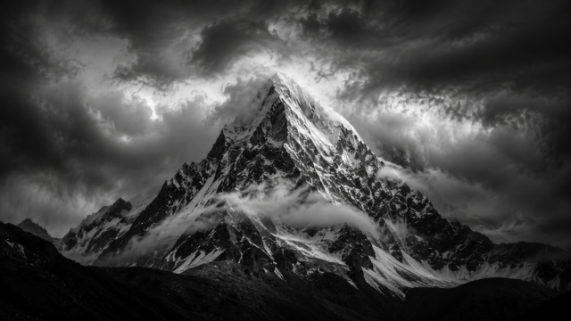 Black and White Dramatic Mountain Peak Wallpaper 4K 3840x2160 - Free Download