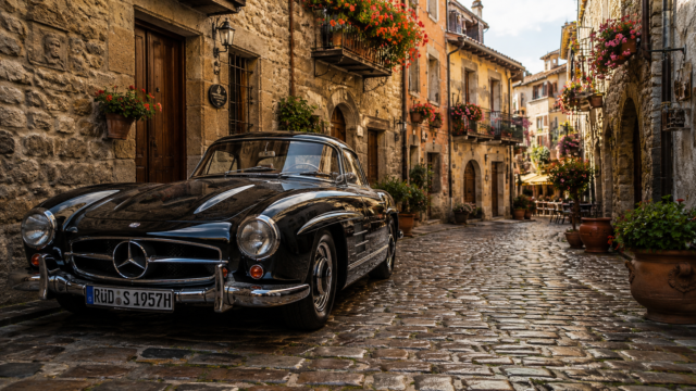 Classic Mercedes 300SL European Village Wallpaper 4K 3840x2160 - Free Download