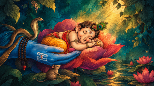 Sleeping Bal Ganesha and Lord Shiva—Ultimate 4K HD Wallpaper 3840x2160 - Free Download