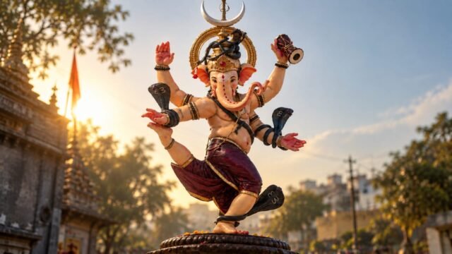 Dancing Lord Ganesha Temple Sunset 4K Wallpaper 3840x2160 - Free Download