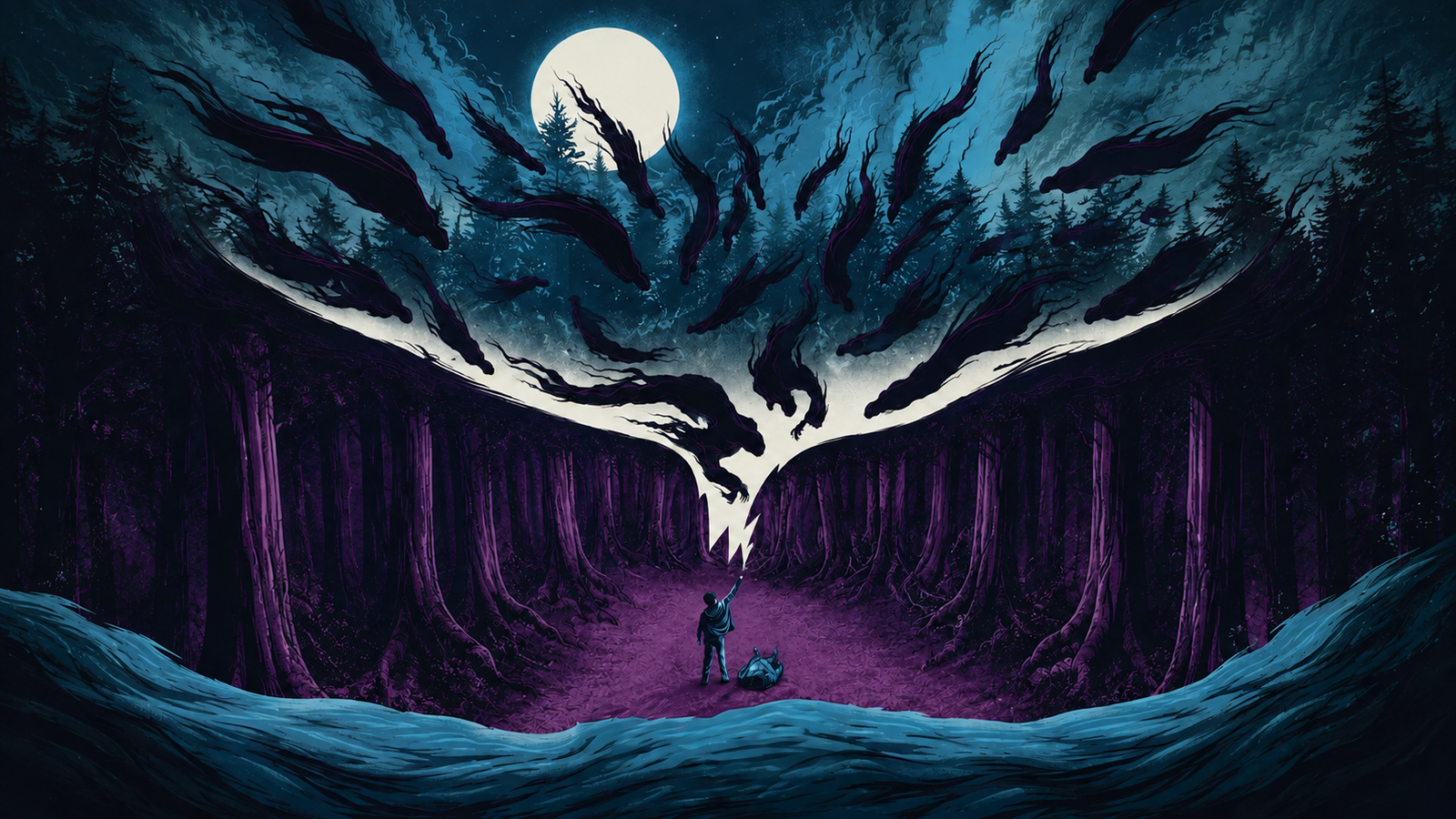 Harry Potter dark Fantasy Forest Moon 4K Wallpaper – Mysterious Night Art - pixora4k.com