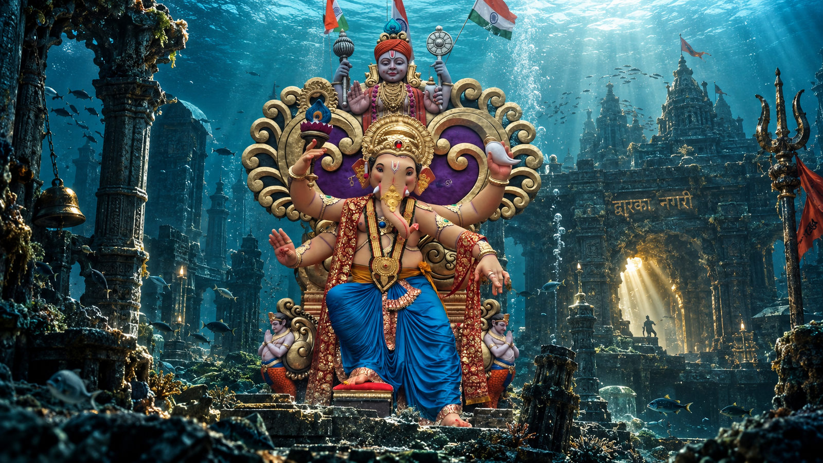Shivdicha Raja Dwarka Nagari Underwater 4K Wallpaper - pixora4k.com
